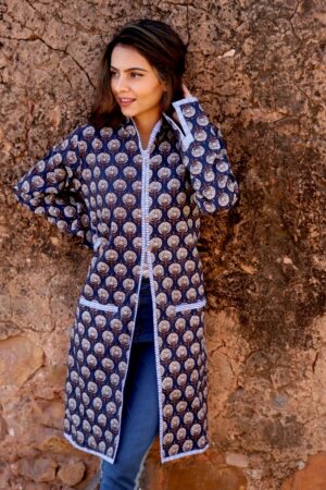 Bagru Handprinted Long Jacket - Image 3