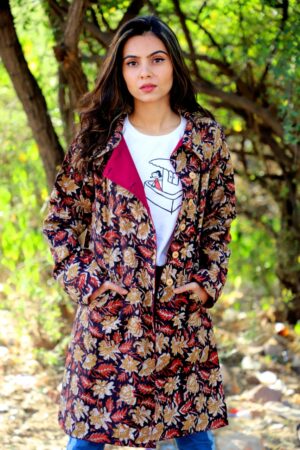 Bagru Handprinted Long Jacket - Image 17