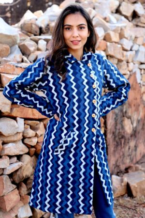 Bagru Handprinted Long Jacket - Image 16