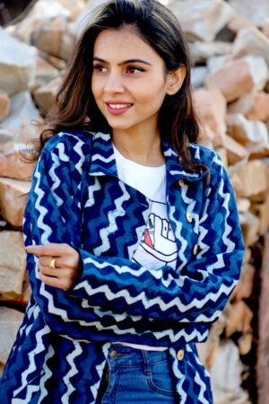 Bagru Handprinted Long Jacket - Image 13