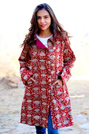 Bagru Handprinted Long Jacket - Image 27