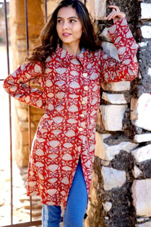 Bagru Handprinted Long Jacket - Image 11