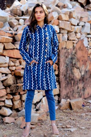 Bagru Handprinted Long Jacket - Image 7