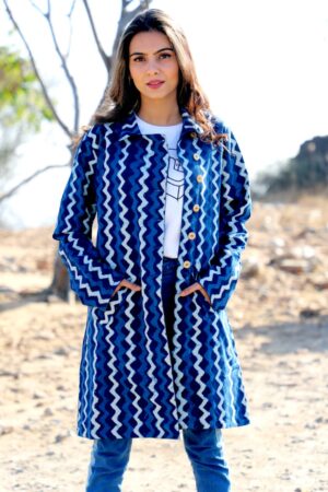 Bagru Handprinted Long Jacket - Image 14