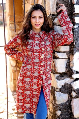Bagru Handprinted Long Jacket - Image 22