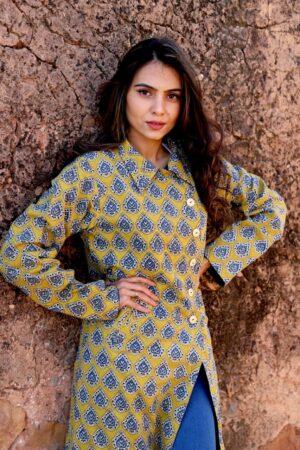 Bagru Handprinted Long Jacket - Image 8
