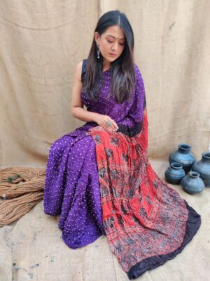 Ajrakh Bandhej Saree - Image 2