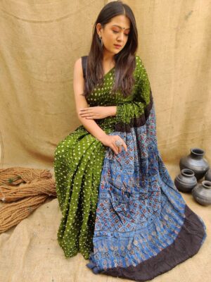 Ajrakh Bandhej Saree - Image 3