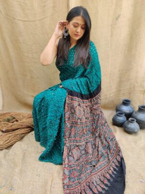 Ajrakh Bandhej Saree - Image 4