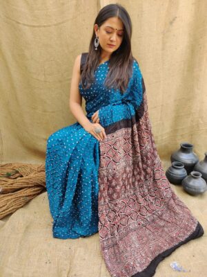Ajrakh Bandhej Saree - Image 5