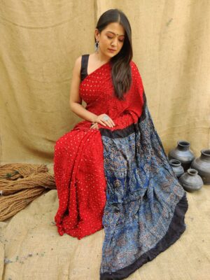 Ajrakh Bandhej Saree - Image 6