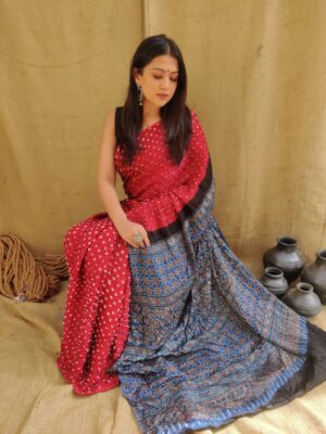 Ajrakh Bandhej Saree - Image 7