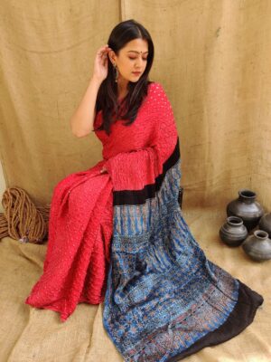 Ajrakh Bandhej Saree - Image 8