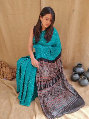 Ajrakh Bandhej Saree