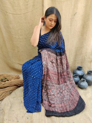 Ajrakh Bandhej Saree - Image 9