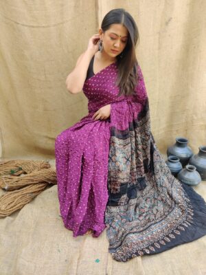 Ajrakh Bandhej Saree - Image 10