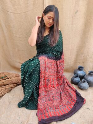 Ajrakh Bandhej Saree - Image 11