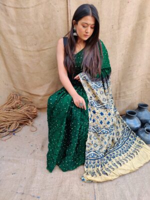 Ajrakh Bandhej Saree - Image 12