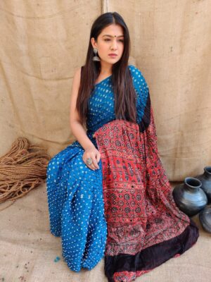 Ajrakh Bandhej Saree - Image 14