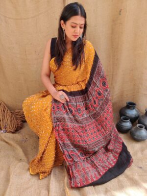 Ajrakh Bandhej Saree - Image 17