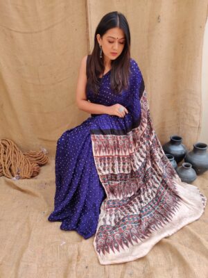 Ajrakh Bandhej Saree - Image 18