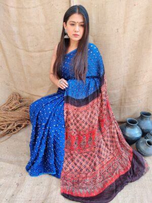 Ajrakh Bandhej Saree - Image 19