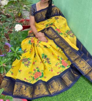 Floral Cotton Saree with Zari border