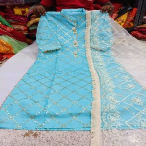 Chanderi Kurti paired with Organza Dupatta - Image 2