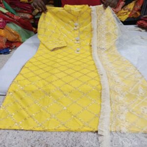 Chanderi Kurti paired with Organza Dupatta - Image 5