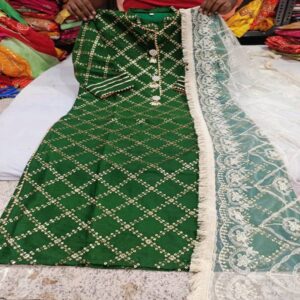 Chanderi Kurti paired with Organza Dupatta - Image 6