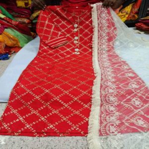 Chanderi Kurti paired with Organza Dupatta - Image 7