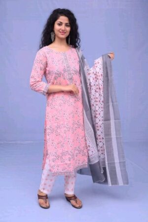 Handblock Kurti Pant Dupatta set