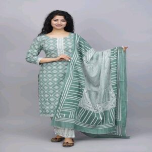 Handblock Kurti Pant Dupatta set - Image 3