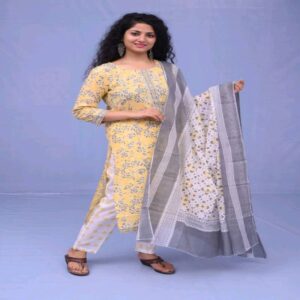 Handblock Kurti Pant Dupatta set - Image 4