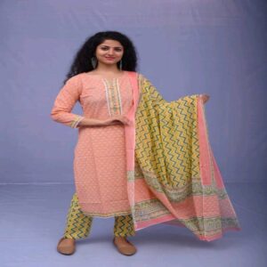 Handblock Kurti Pant Dupatta set - Image 6
