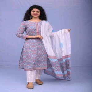 Handblock Kurti Pant Dupatta set - Image 7