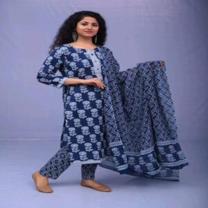Handblock Kurti Pant Dupatta set - Image 10