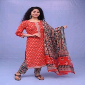 Handblock Kurti Pant Dupatta set - Image 12