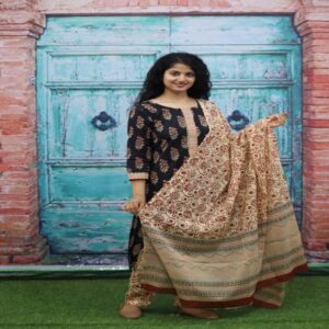 Handblock Kurti Pant Dupatta set - Image 14