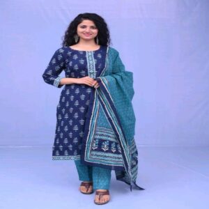 Handblock Kurti Pant Dupatta set - Image 15