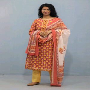 Handblock Kurti Pant Dupatta set - Image 17