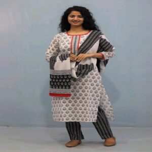 Handblock Kurti Pant Dupatta set - Image 19