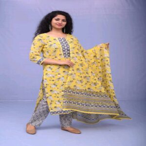 Handblock Kurti Pant Dupatta set - Image 20