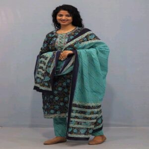 Handblock Kurti Pant Dupatta set - Image 22