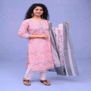 Handblock Kurti Pant Dupatta set - Image 23