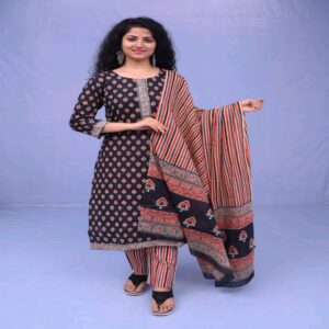 Handblock Kurti Pant Dupatta set - Image 24