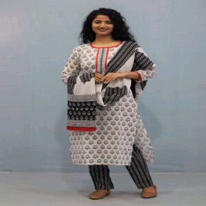 Handblock Kurti Pant Dupatta set - Image 27