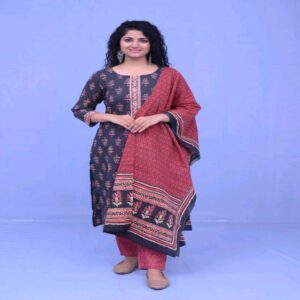 Handblock Kurti Pant Dupatta set - Image 28