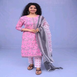 Handblock Kurti Pant Dupatta set - Image 30