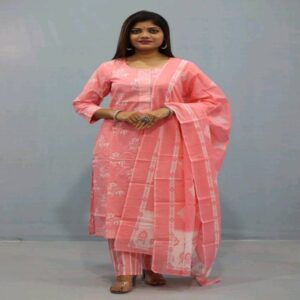 Handblock Kurti Pant Dupatta set - Image 36